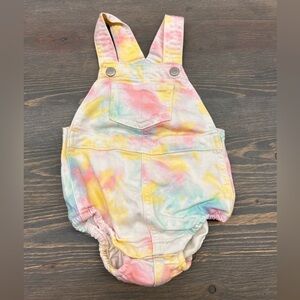 (3/$20) Old navy 6/12m tie dye rainbow denim bubble shorts overalls